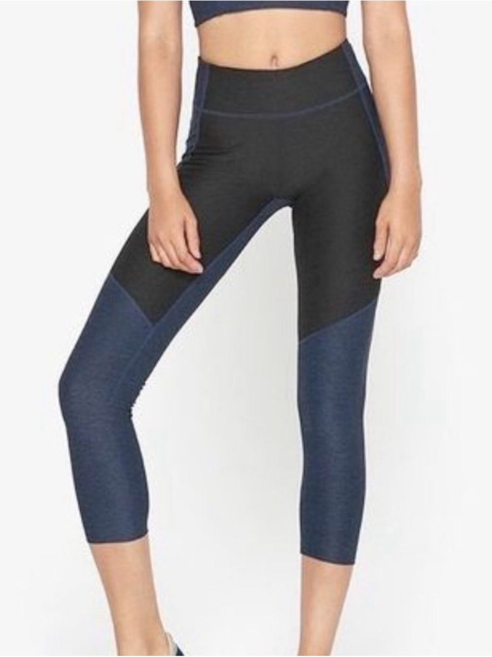 Outside Voices Black and Navy Colorblock Active Cropped Leggings GREAT CONDITION